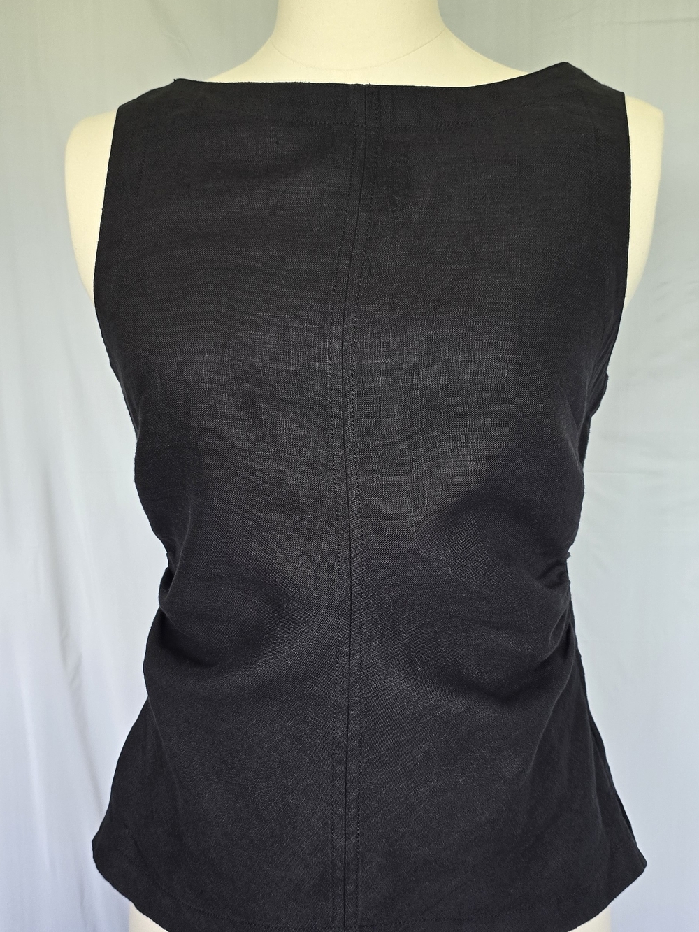NWT Madewell Black Cinched Boatneck Sleeveless Linen Top - 4